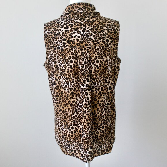 Tahari Brown Leopard Print Scarf Bow Sleeveless Blouse Top Medium - Picture 5 of 6